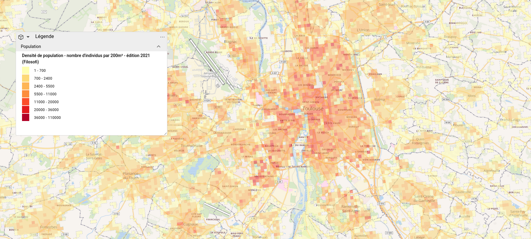 Densité de population 200m