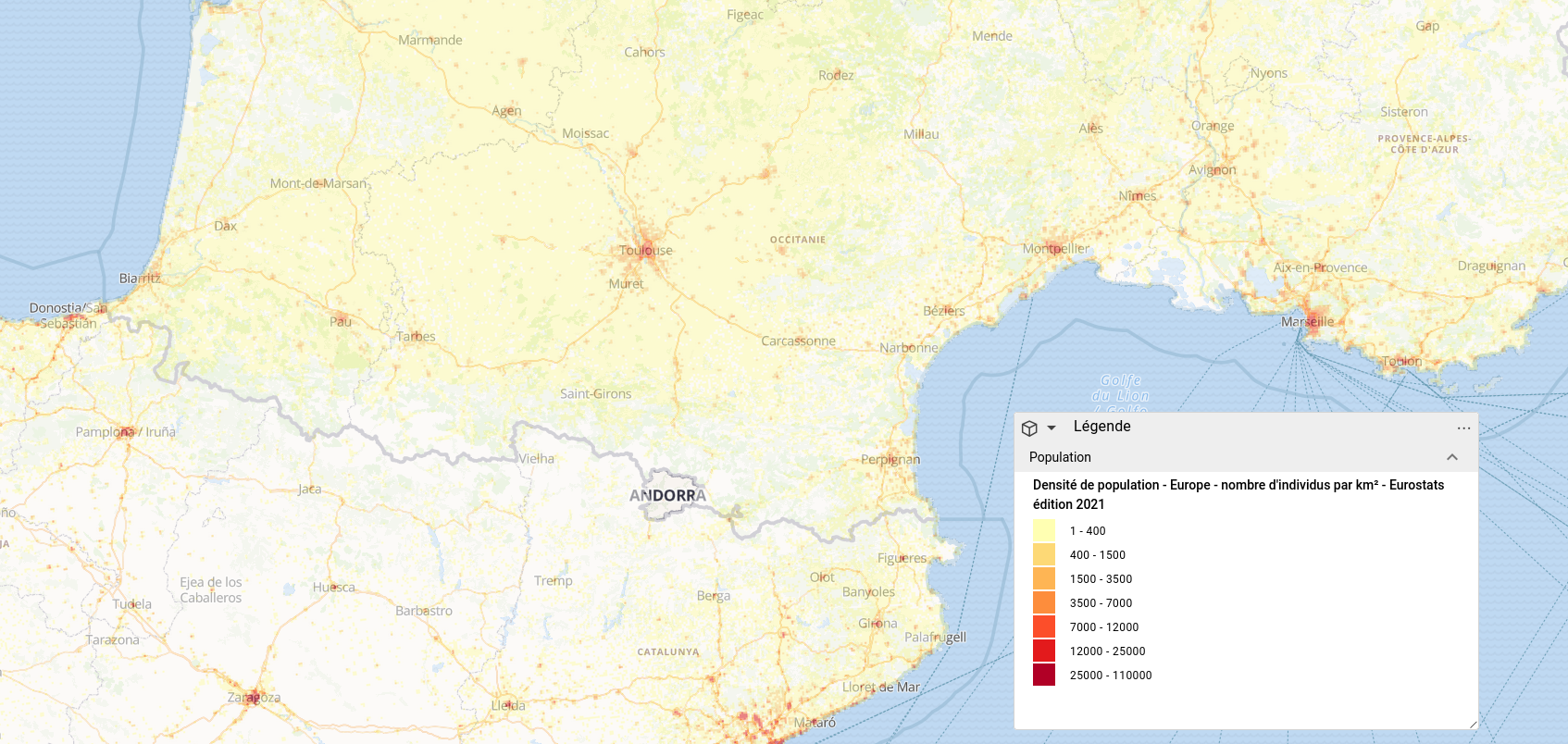 Densité de population europe